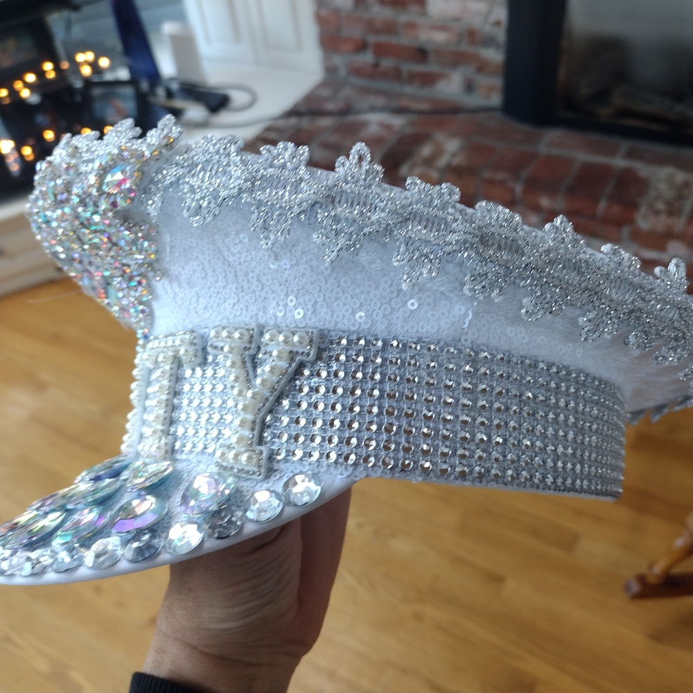 Embellished Yacht Party Hat with Iridescent Gems - Sailor Chic - Picture 2 of 7